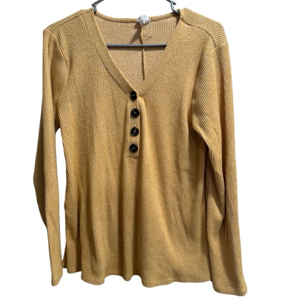 Cable & Gauge Mustard Yellow Ribbed Long Sleeve Shirt, size Medium